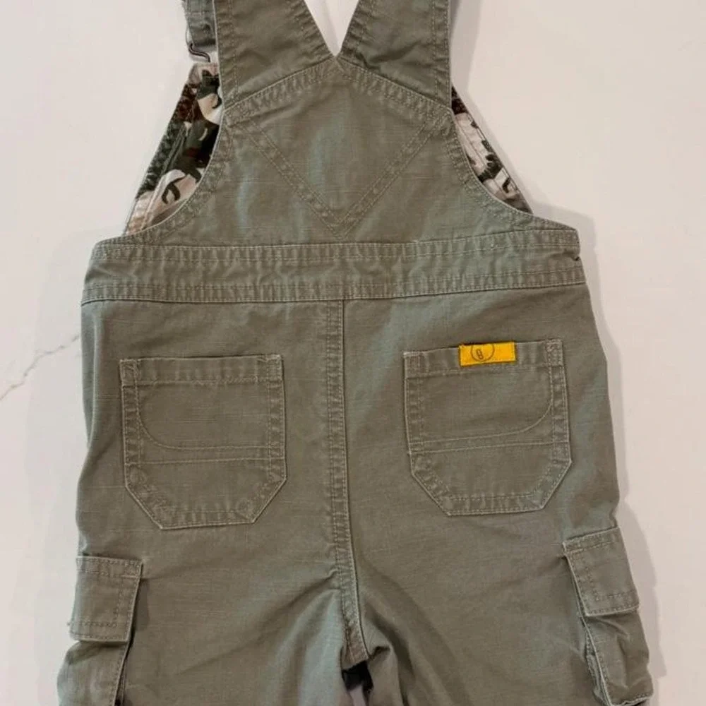 Vintage Gymboree Dinosaur Camo Overalls Olive Green Cotton Infant 6-12 Months
